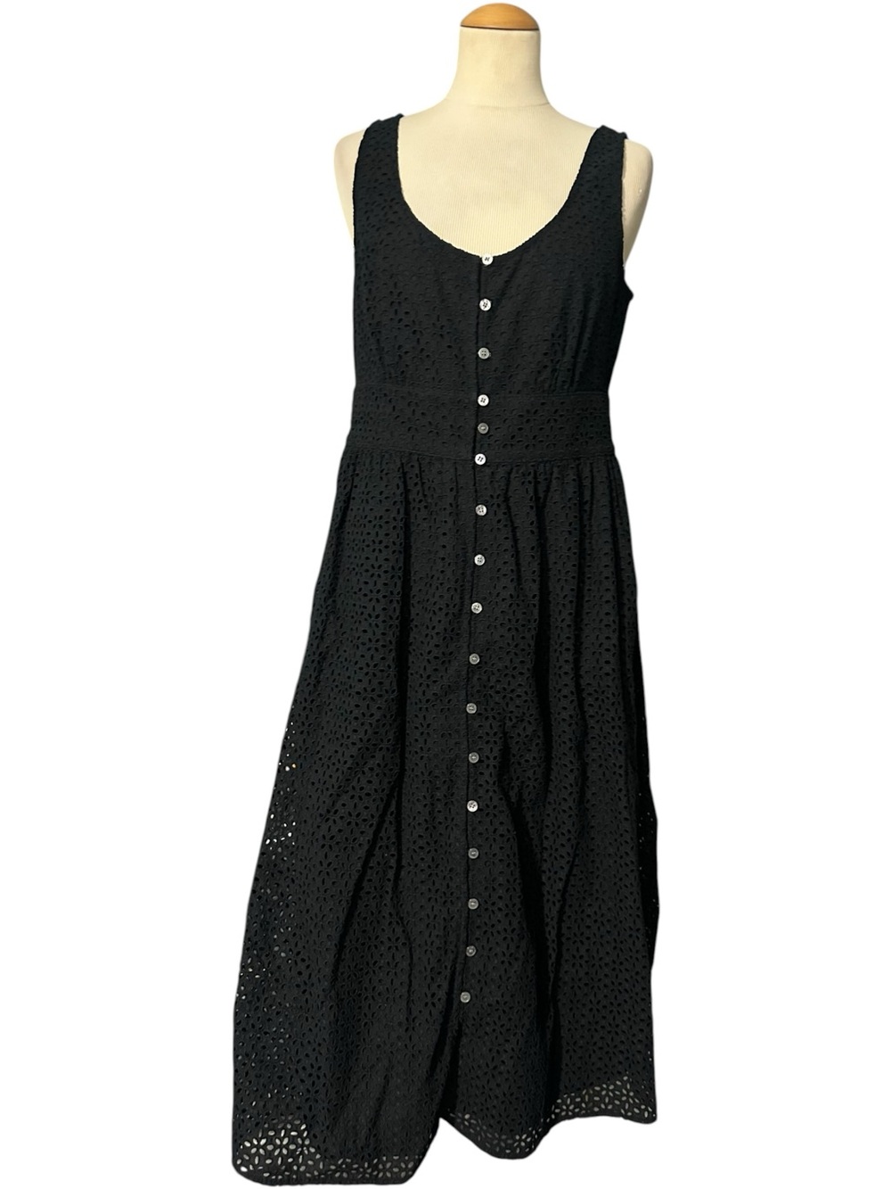 J.Crew Sleeveless Eyelet Button-Front Maxi Dress Black Size 8